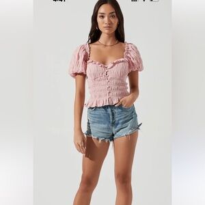 Astr Anza Pink Puff Sleeve Crop Top